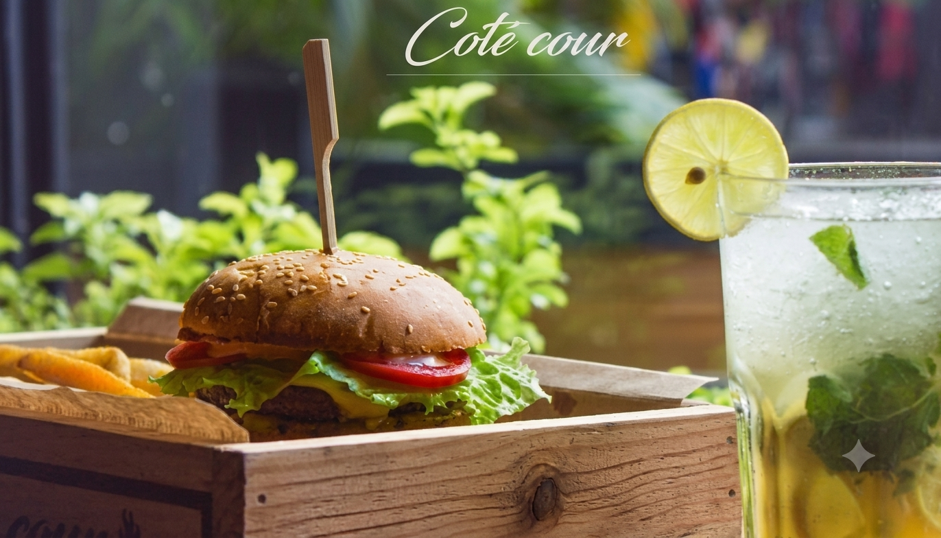photo du burger au braise côté cour, Toamasina, Madagascar